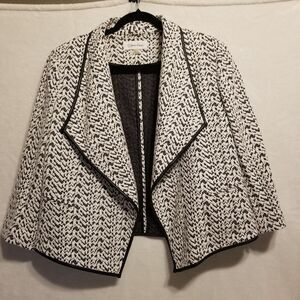 Calvin Klein 14 Blazer Jacket White Black Tweed Open Front Classic Preppy Office